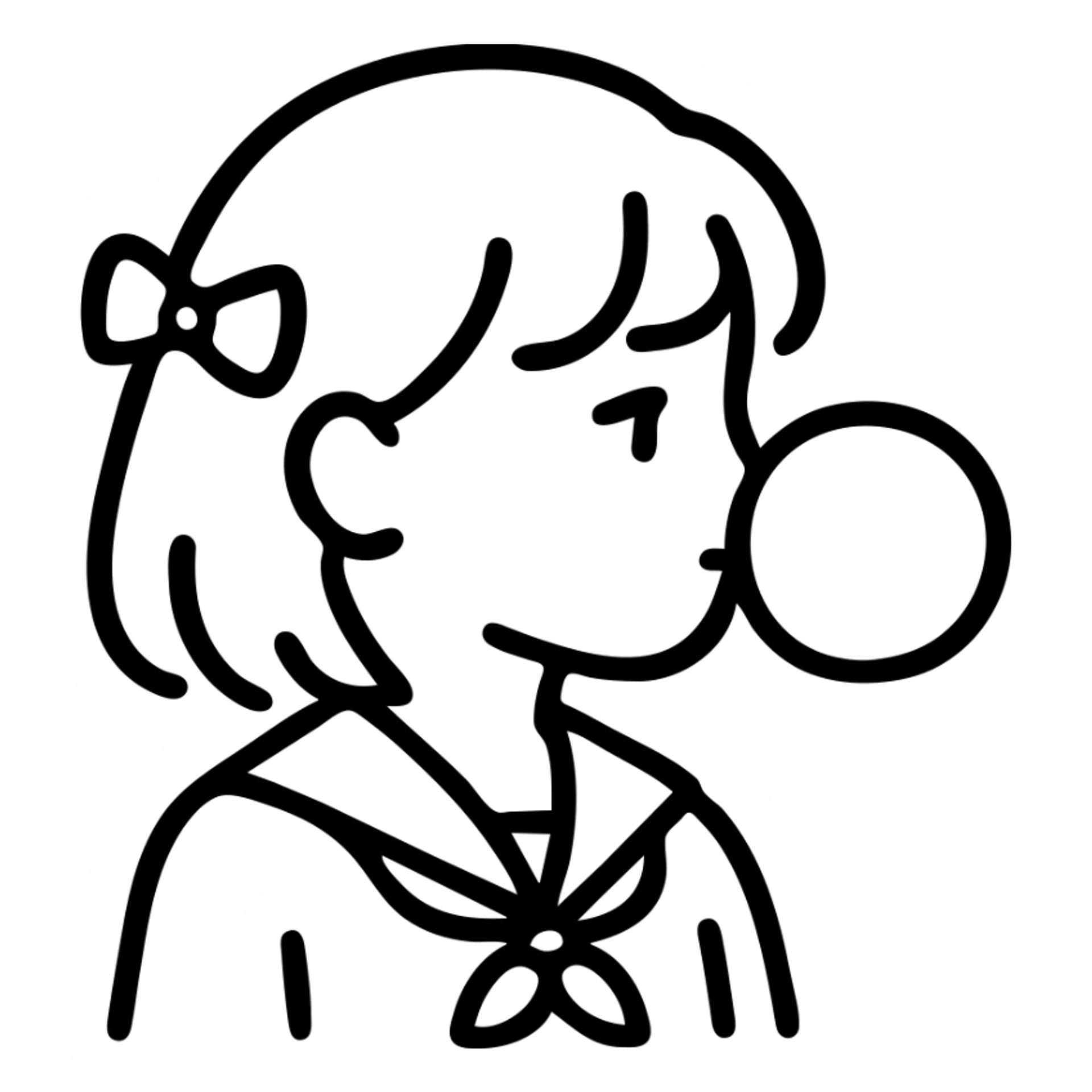 anime style school girl blowing a big bubble with bubblegum sticker