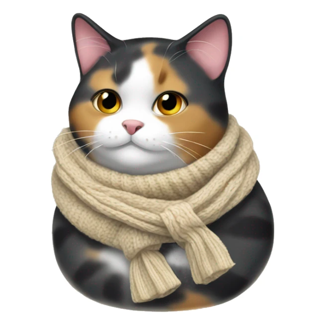 Fat Calico cat wearing a knit scarf sticker