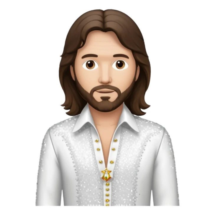 Barry Gibb from Bee Gees with long dark brown hair, white sequin outfit  sticker