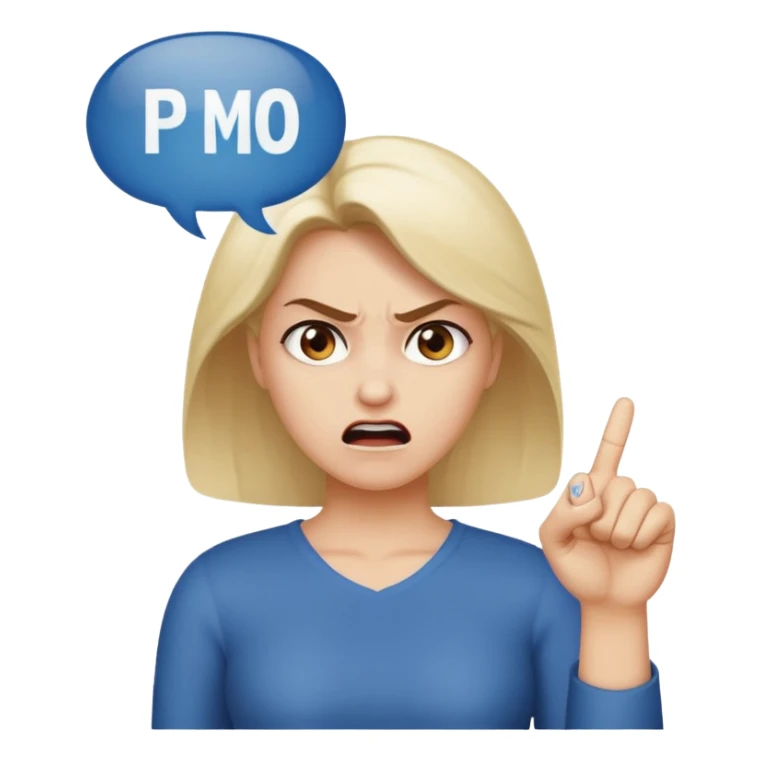An angry lady with her finger up and the phrase “Don’t PMO” in a speech bubble  sticker