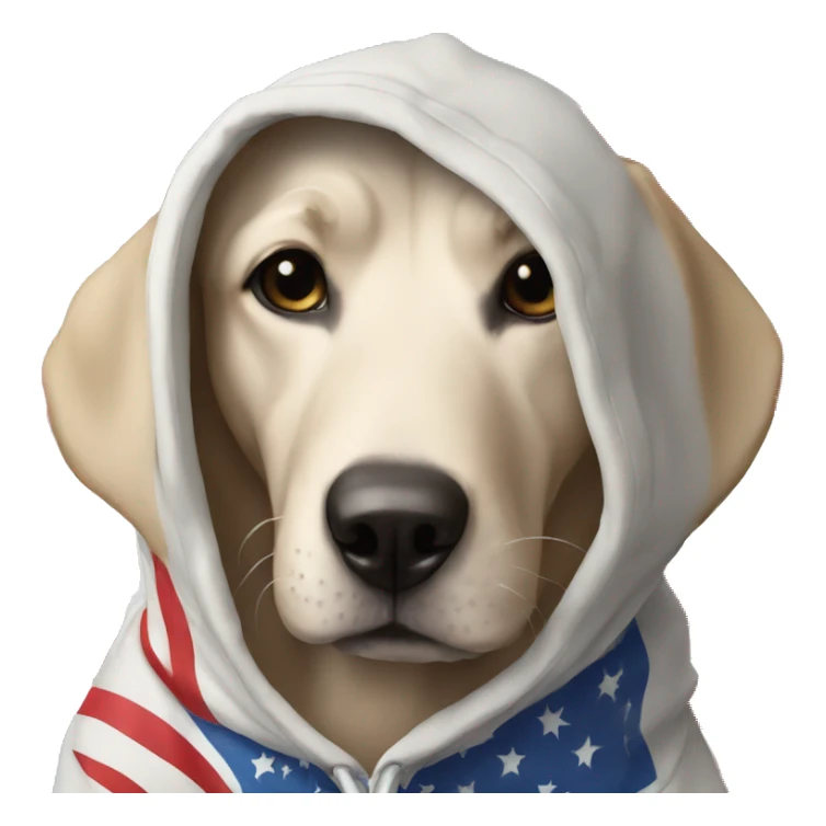 Dog is wearing a hoodie with American flag on it sticker