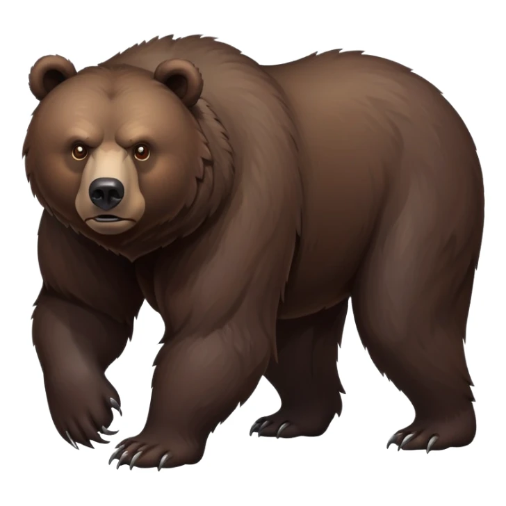 Intimidating dark brown bear on four legs with serious expression, fierce eyes, natural stance, realistic details sticker