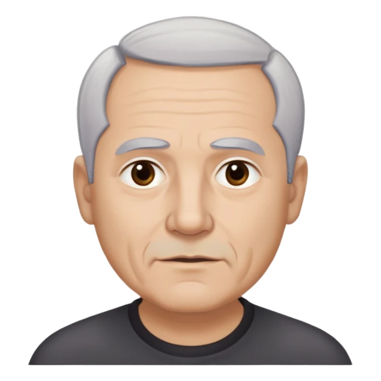 Front-facing portrait of René Monclova. Older Hispanic man with light complexion, round face, and wide jawline. Short gray-white hair with receding hairline. Expressive dark eyes, prominent eyebrows. Professional appearance. Wearing a dark shirt. sticker