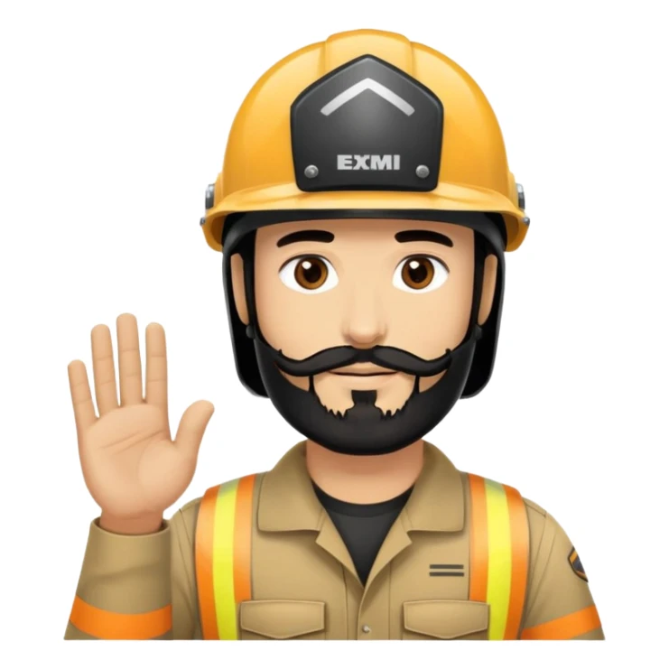 une personne avec cheveu noir yeux marron et une barbe noir et un casque sur la tête dire merci au pblique sticker