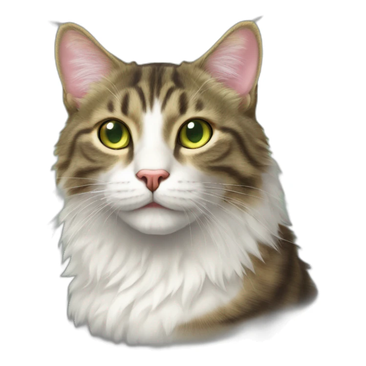 cat Tabby (Mainly black and brown) fluffy cat pink-nose light-green&yellow-eyes,-white-long-whiskers,-white-spots-near-the-nose,sharp chin.,long ears,sharp of the eyes sticker