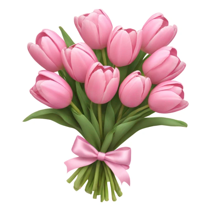 Pastel pink tulip bouquet with bow and heart sticker
