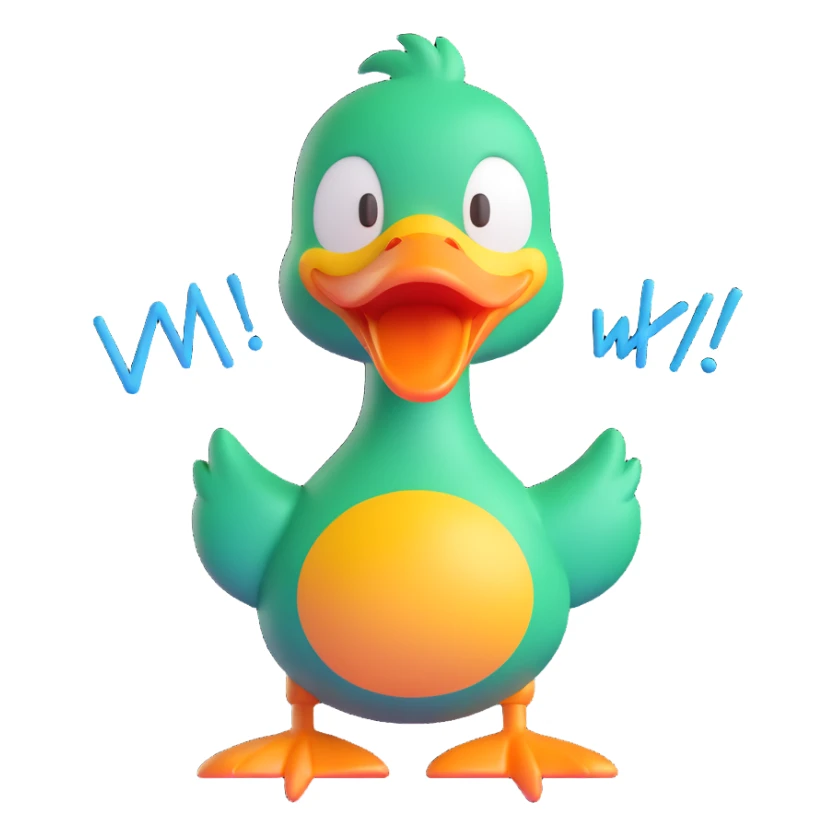 A cartoon-style duck with its beak open, shouting “WAK!” in big comic-style letters. The duck looks expressive and loud, with motion lines to show the sound. White background, bold and fun sticker