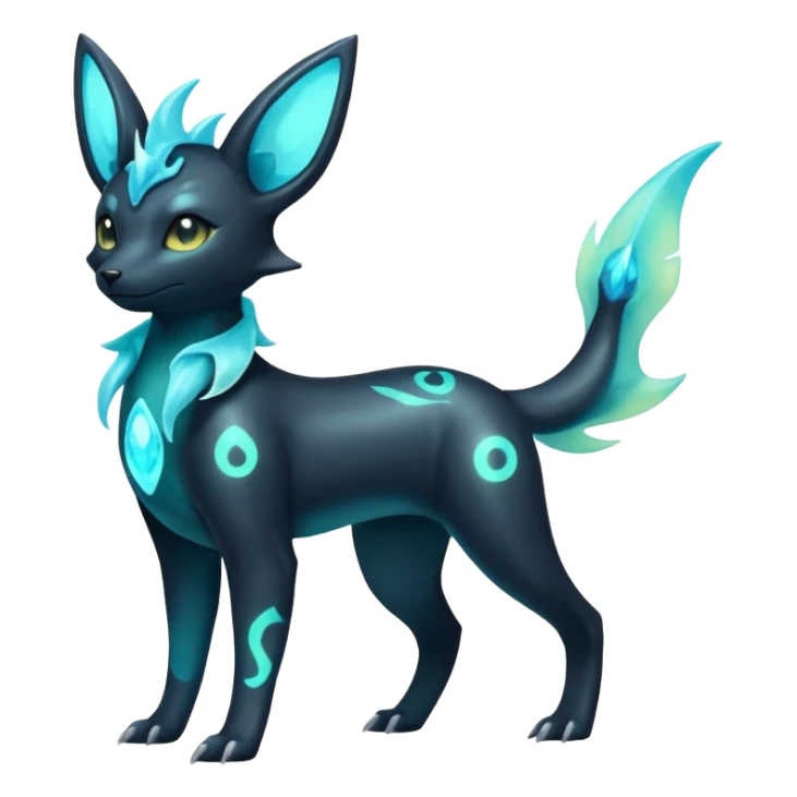 Shiny Ethereal Eldritch Cool Edgy Badass Punky Aural Iridescent Fluorescent Bioluminescent Umbreon-Amaura-Salandit-Vaporeon-Fakémon-fusion (full body) sticker