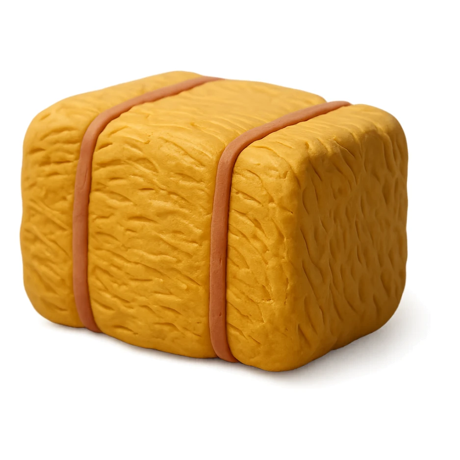 single hay bale close-up, soft lighting, textured surface, claymation style sticker