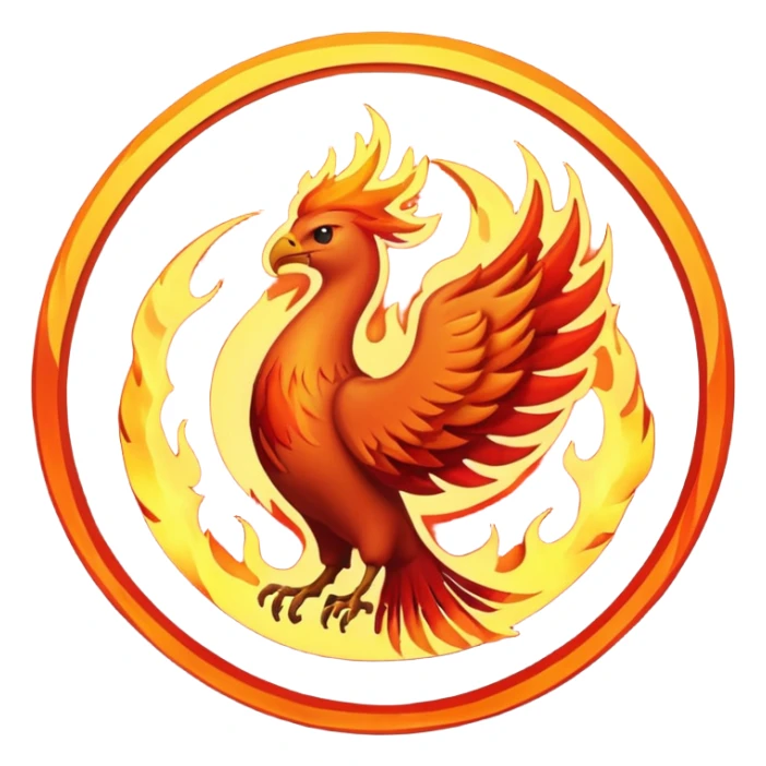 Name text of " Emberborn " An object of fire, circle and Phoenix sticker