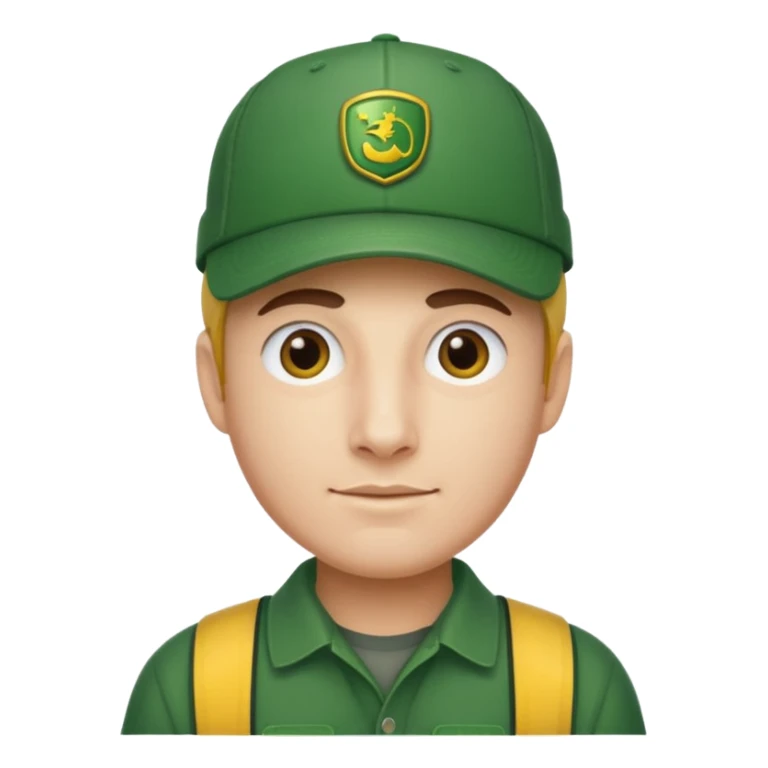 with a John Deere cap on his head and sticker