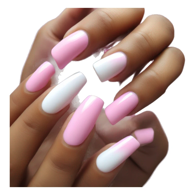 Long pink and white acrylic nails on medium skin ton sticker