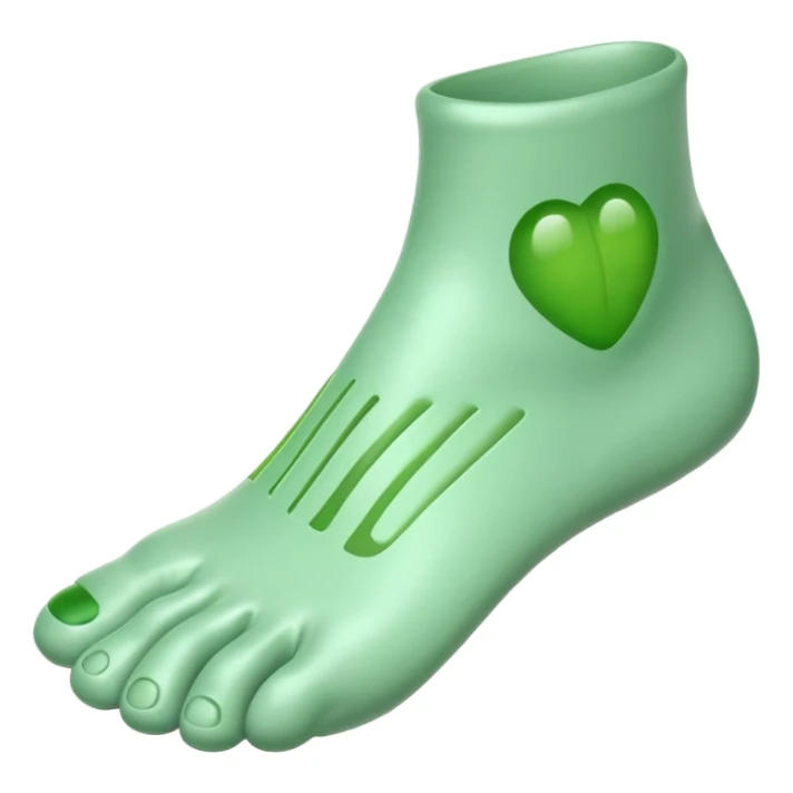 3D iOS-style foot emoji with green stink lines, glossy texture, soft rounded edges. sticker