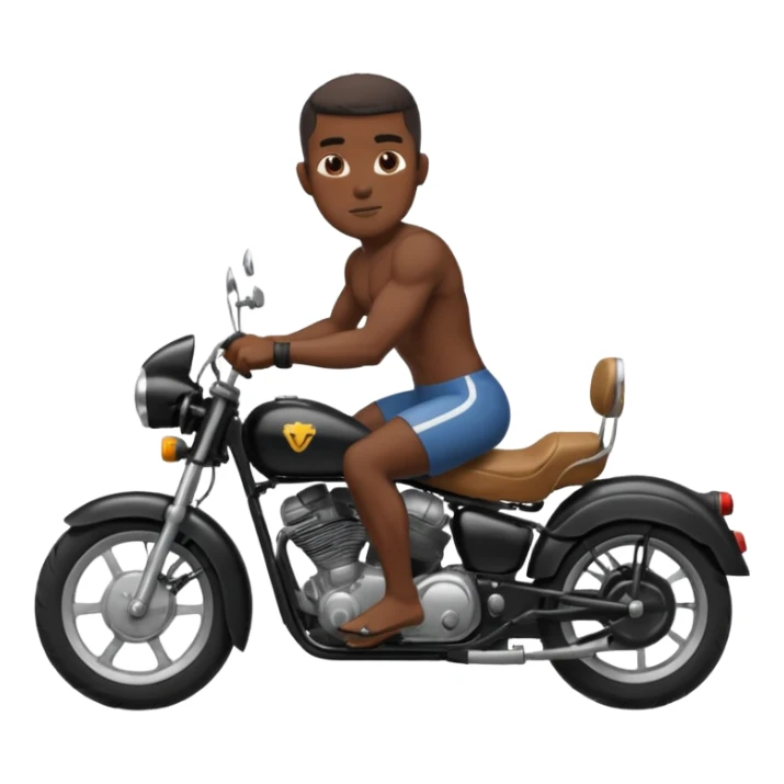 Black big men without shirt riding an old small motorcycle sticker
