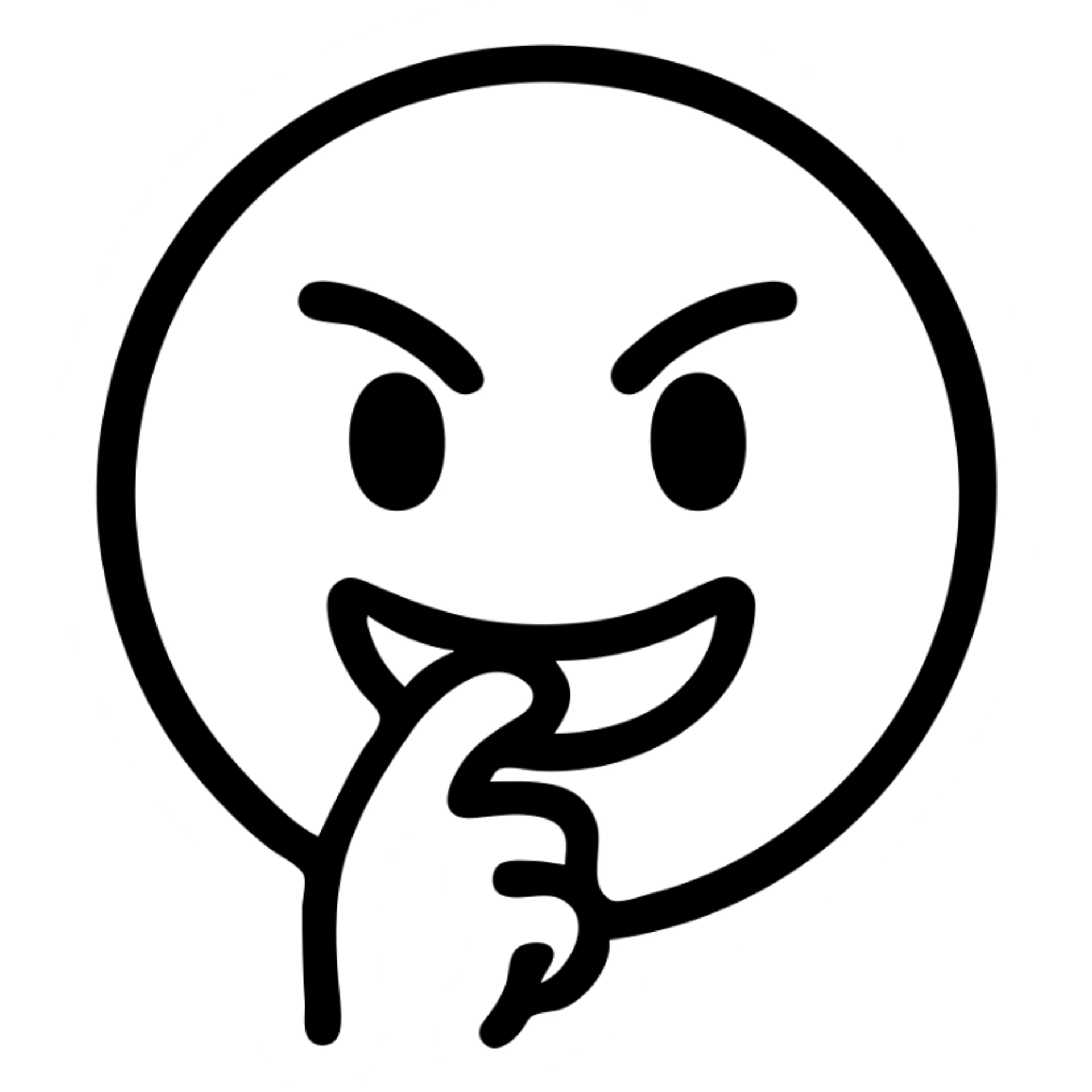 emoji of a face biting finger, modern icon style, clean lines, simple shapes, no fill, transparent background, mischievous expression sticker
