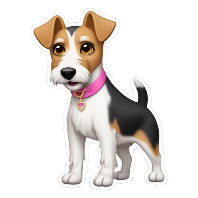  AI-generated sticker of a mini fox terrier with a pink collar, inspired by the style of “Lady and the Tramp.” sticker