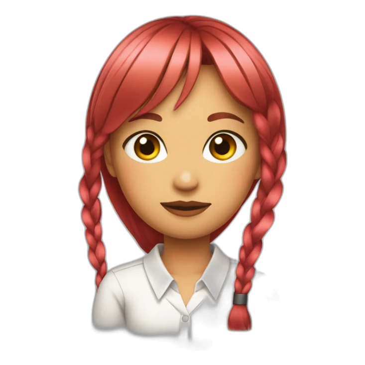 (gril) makima with long straight red or pink hair fringe and one braid, yellow eyes with a circle inside and a white shirt with long sleeve and black tie sticker