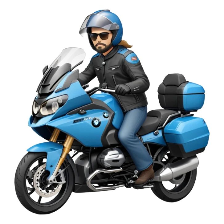 blue BMW RT1200 touring motorcycle with rider sticker