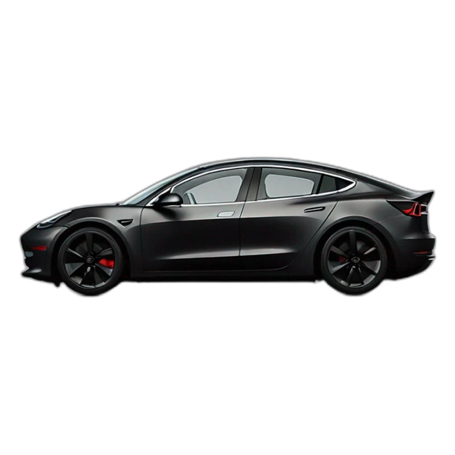 Darth Vader driving an open top all black Tesla Model 3, grey interior, side view sticker