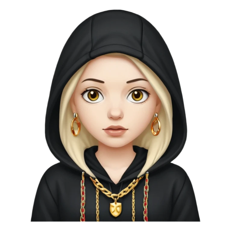 white girl with a hood on with dark hair looking like a rapper sticker