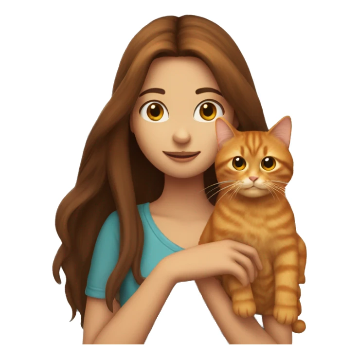 long haired brunette girl holding ginger cat sticker