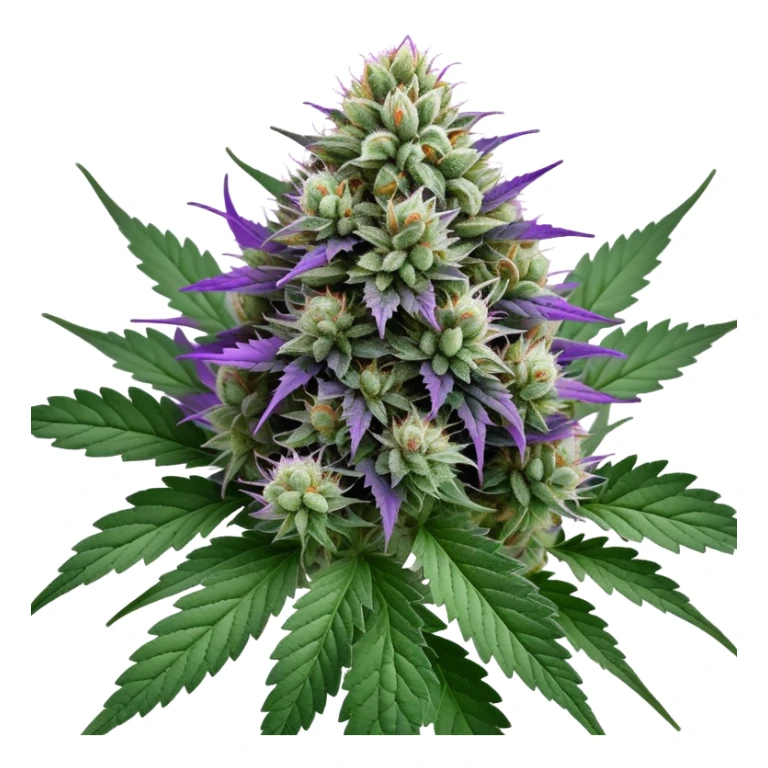 Wedding Crasher cannabis strain with purple buds and crystal trichomes sticker