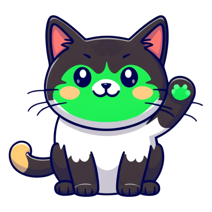 tricolor fluffy cat with big green eyes giving thumbs up sticker