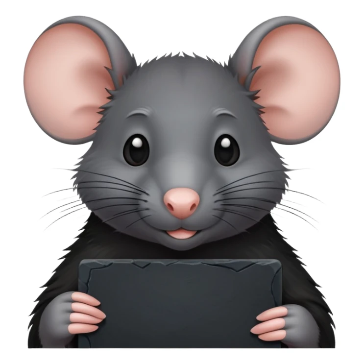 rat in all black, holds a slate, on which is written stevie ❤️ sticker