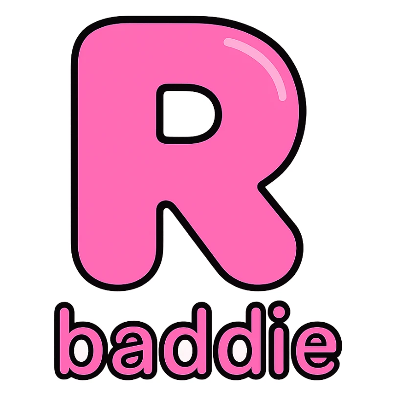 pink bubble-style letter R with 'baddie' text, modern icon look sticker