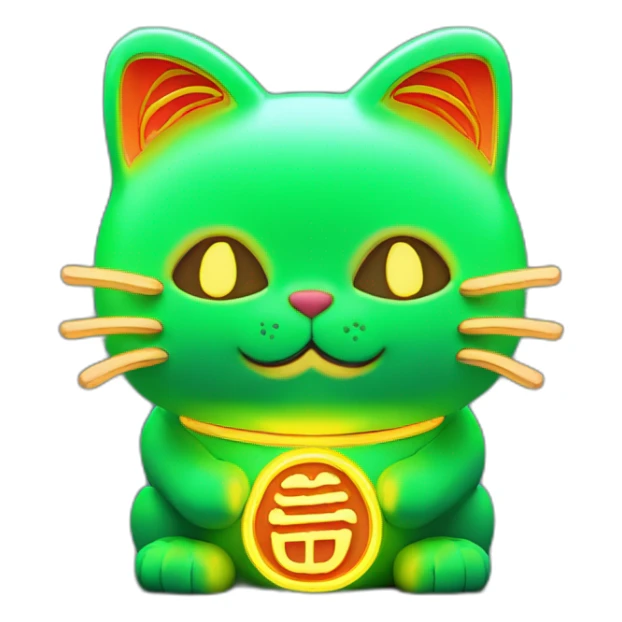 maneki neko 3d in the form of green neon sign sticker
