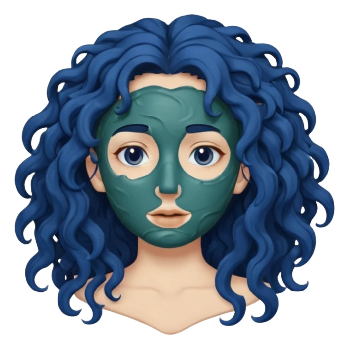 messy clay mask curly long dark blue hair sticker