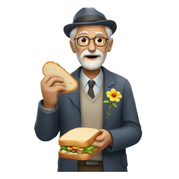 old man with a flower on his hand and a sandwich in his hand sticker