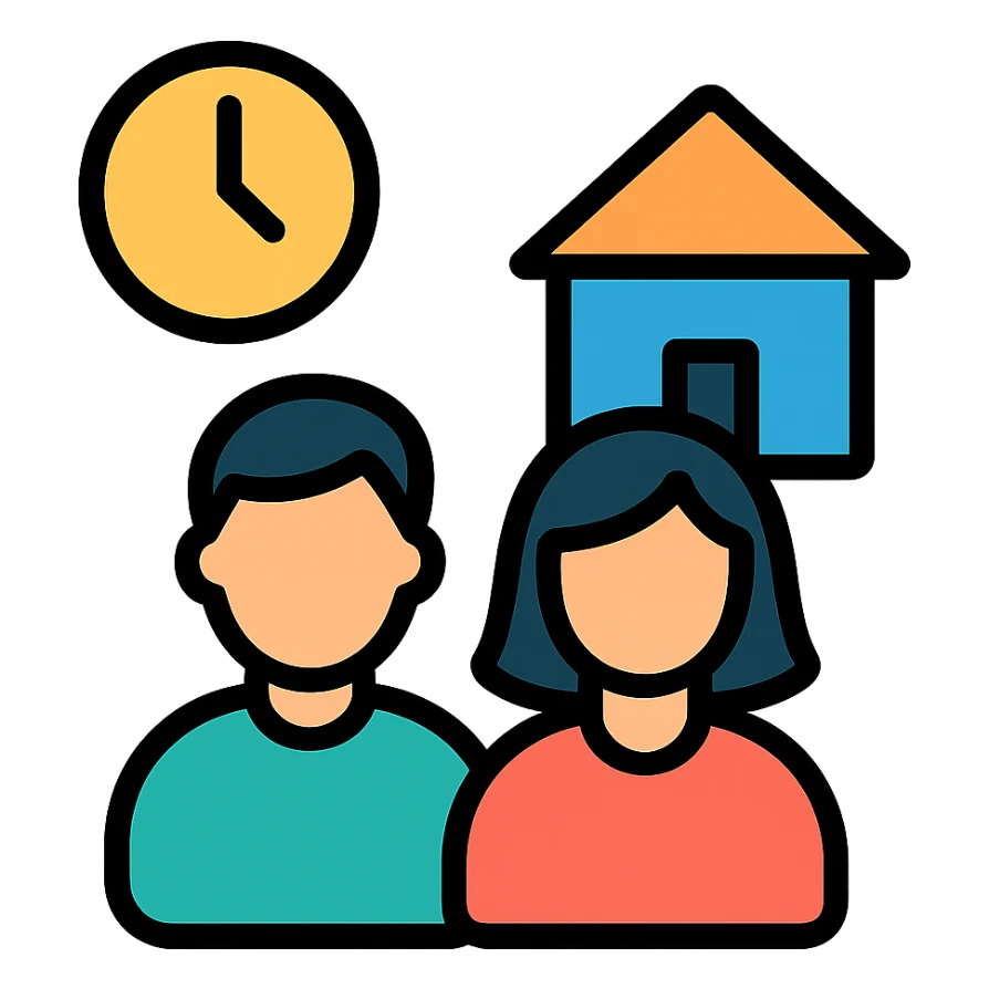 two people, a clock and a house together sticker