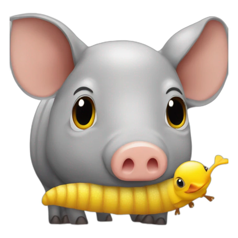 Gray pig armadillo cow centipede insect with yellow duck face sticker