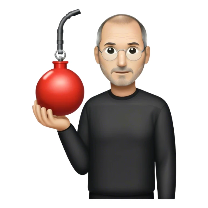 Steve Jobs holding a bomb sticker