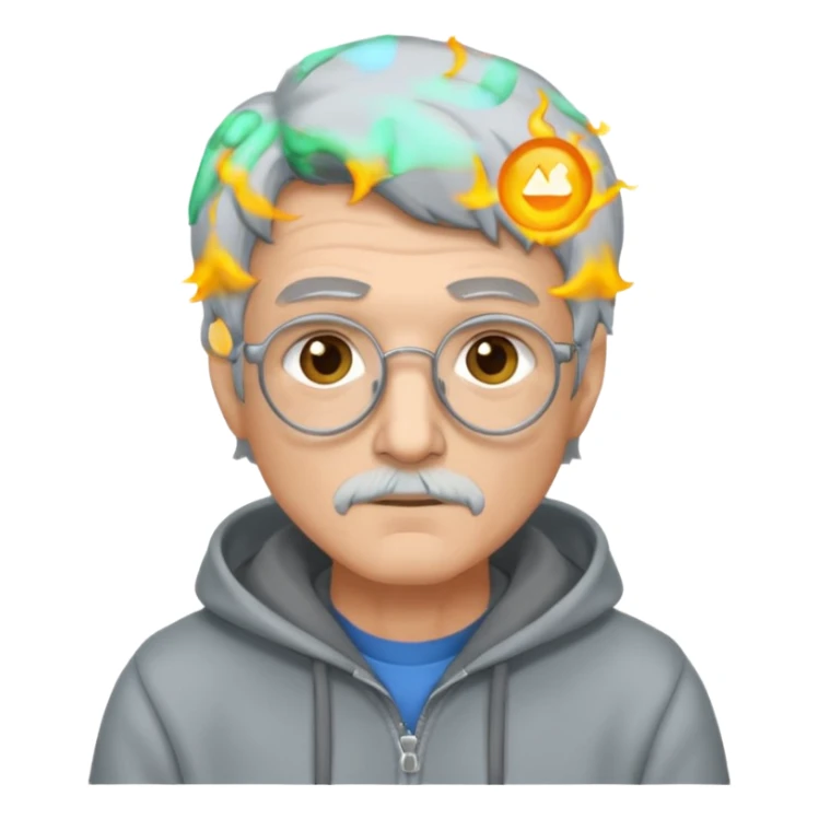 Scientist stoner with grey hair wearing hoodie sticker