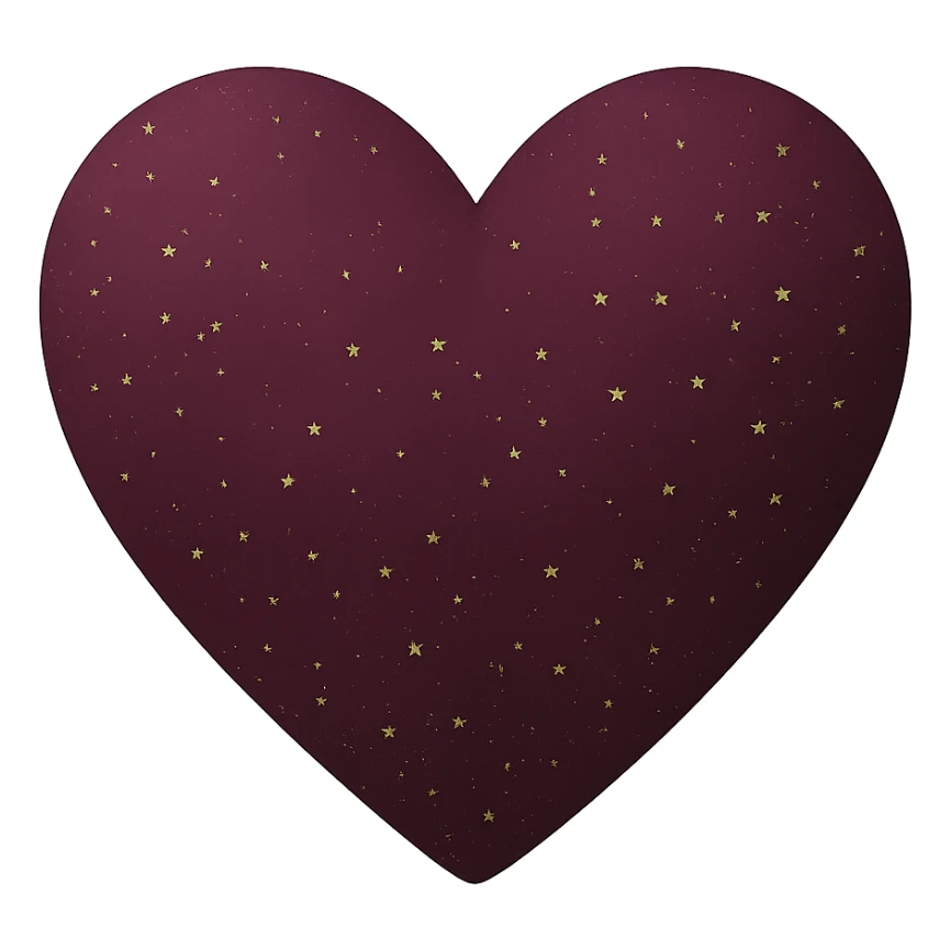 heart with a velvet matte finish and gold flecks, digital illustration, no background sticker