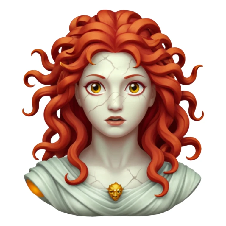 white cracked marble statue head medusa red hair marble sticker