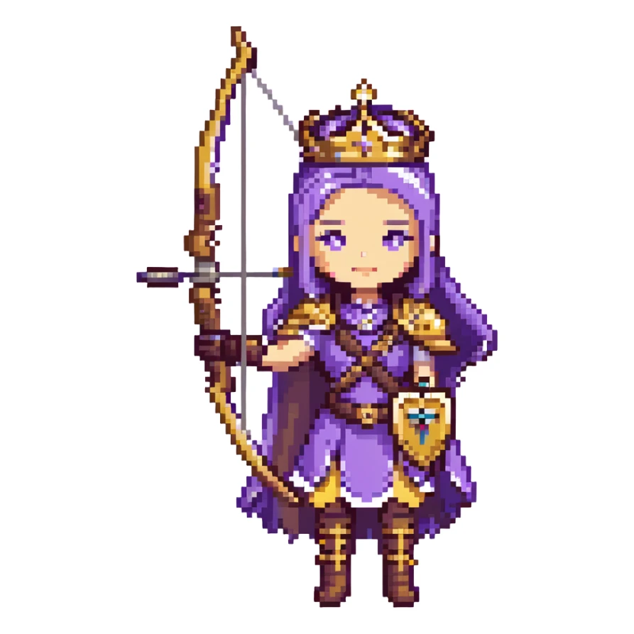 Archer Queen with crossbow, crown, purple and gold outfit sticker