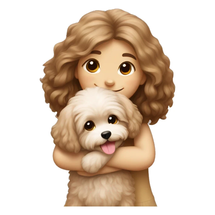 Maltipoo hugging smiling girl with brown long hair sticker