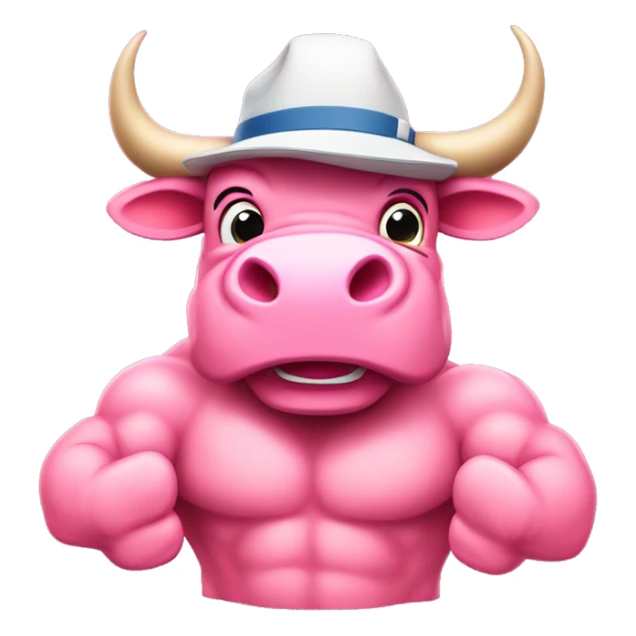pink colour Bull wearing a hat name "BULLAVERSE" showing his six-pack muscles and giving a thumbs-up sticker