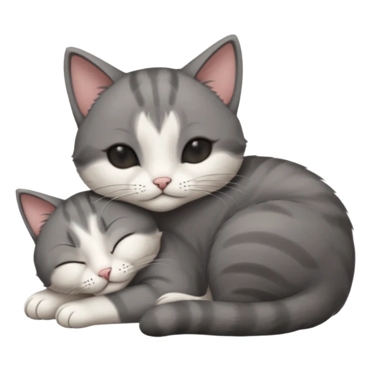 dark grey and white small cat with his eyes closed leaning his head on his paw while leaning on his elbow lying down sticker