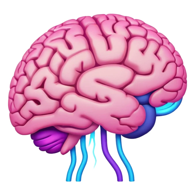 brain in regular pink/flesh color, with neon glow effect, blue neon glow on top left, purple neon glow on bottom right sticker