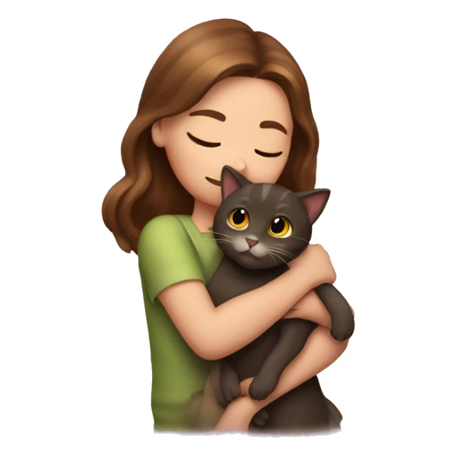 Brown hair girl hugging a ragdall cat sticker