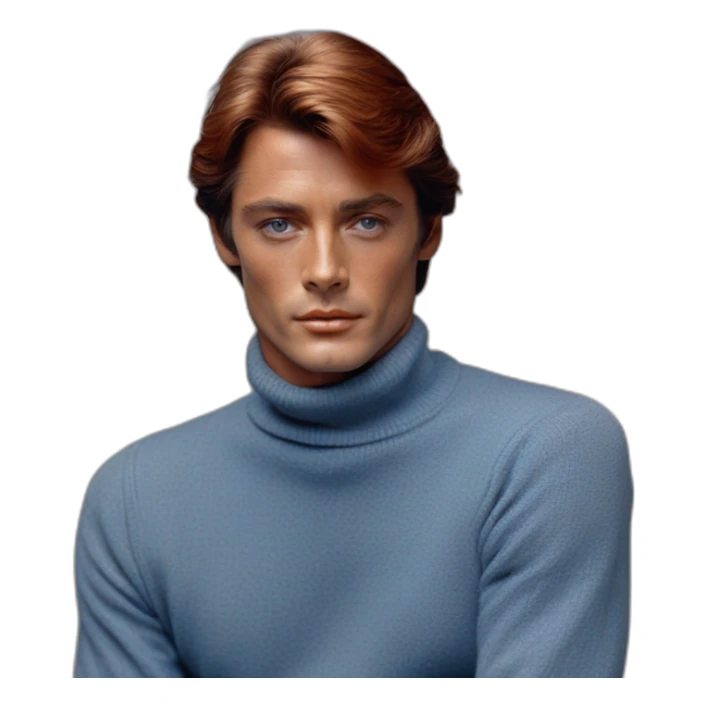 Young Alain delon blue eyes turtleneck sweater red hair sticker