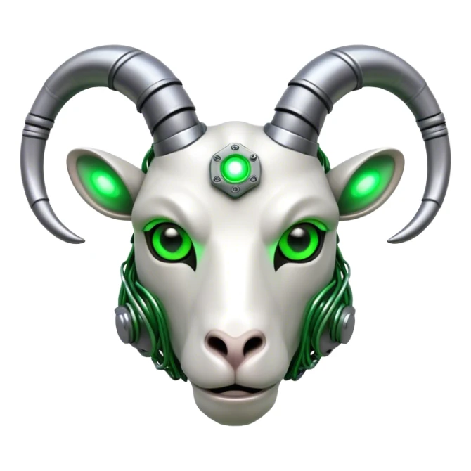 Cyborg Ram(Goat) head green glowing eyes sticker