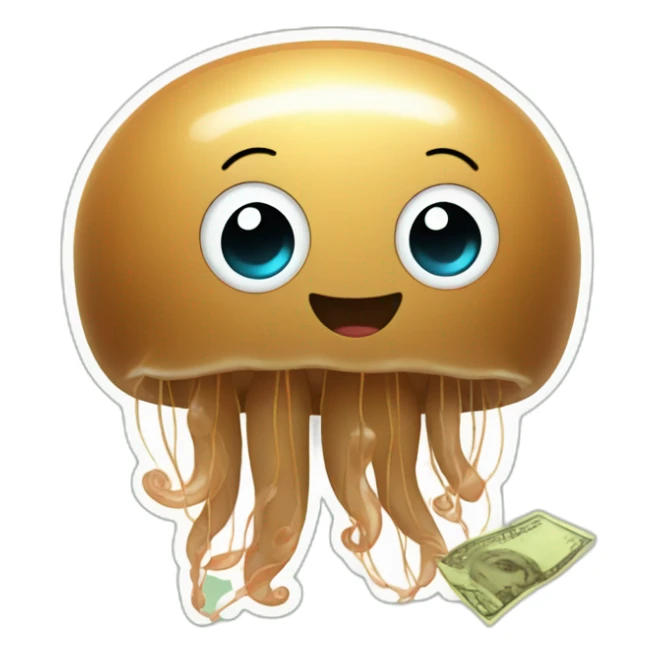 Baby brown cute jellyfish money in the background  sticker