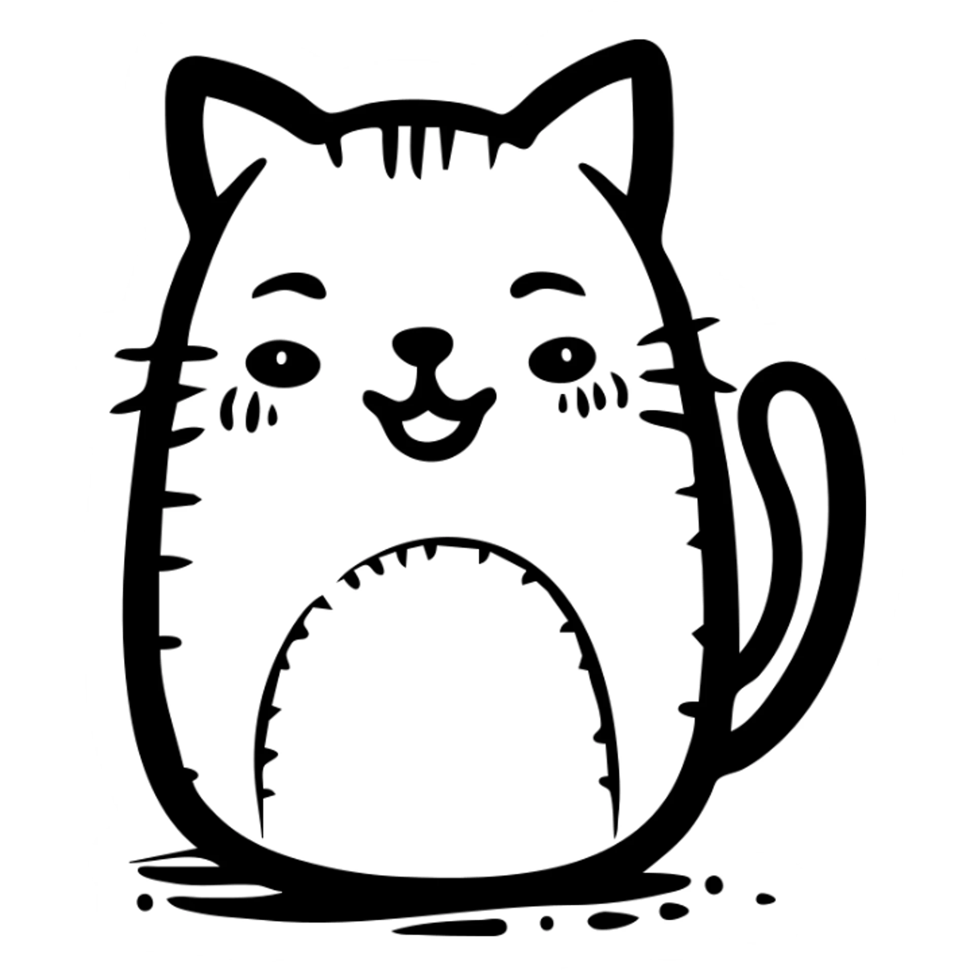 custom cat character inspired by TenSquared server logo, black and white, happy emotion, hand drawn icon style sticker