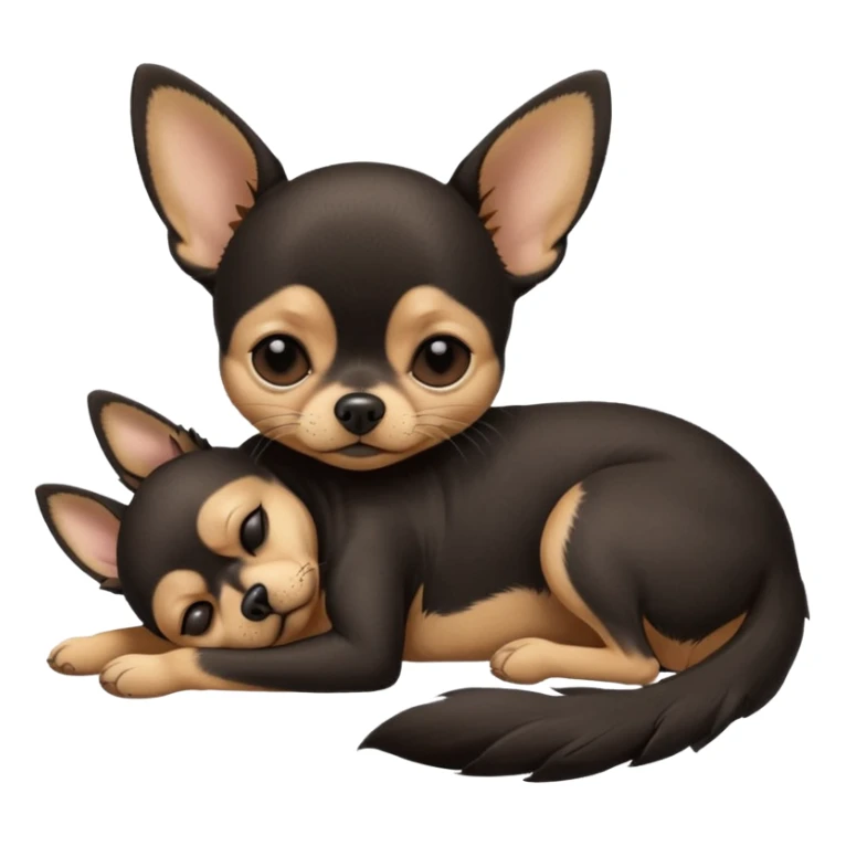 A high-resolution photo-realistic digital illustration of a cute black and tan chihuahua with eyes closed shut sleeping lazily on the ground sticker