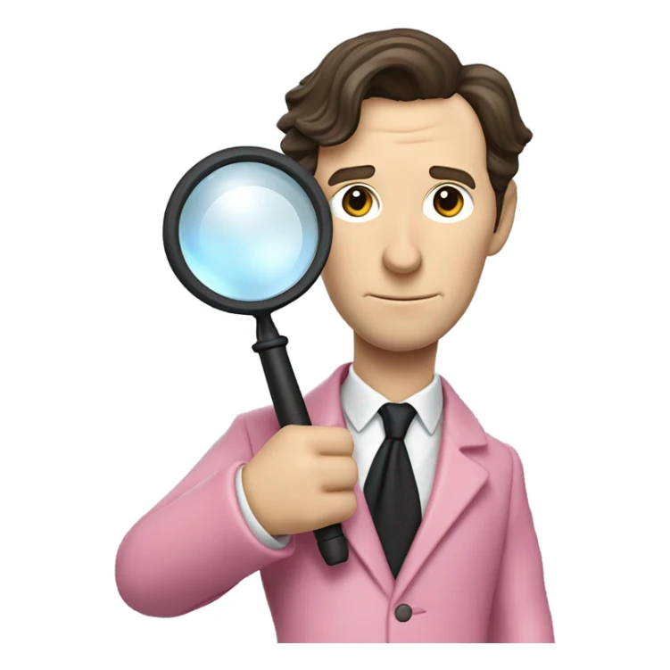 Benedict Cumberbatch-like almost like in real life Sherlock Holmes all in all intensive pink suit holding magnifying glass, upper body sticker